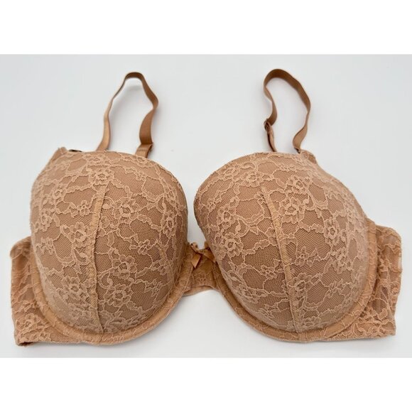 Victoria's Secret Demi Bra Taupe Beige Underwire Floral Lace Overlay Size 36DD - Picture 1 of 6